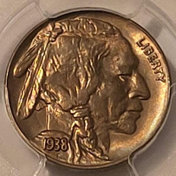 1938 D Buffalo Nickel Overmintmark FS-515 MS66 PCGS Toning - Picture 3 of 4